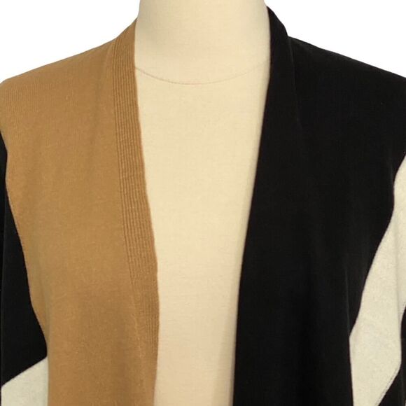 Parrish LA Colorblock Stevie Poncho Cape Wrap Sweater Camel Black Cream OS NWT - Picture 2 of 13